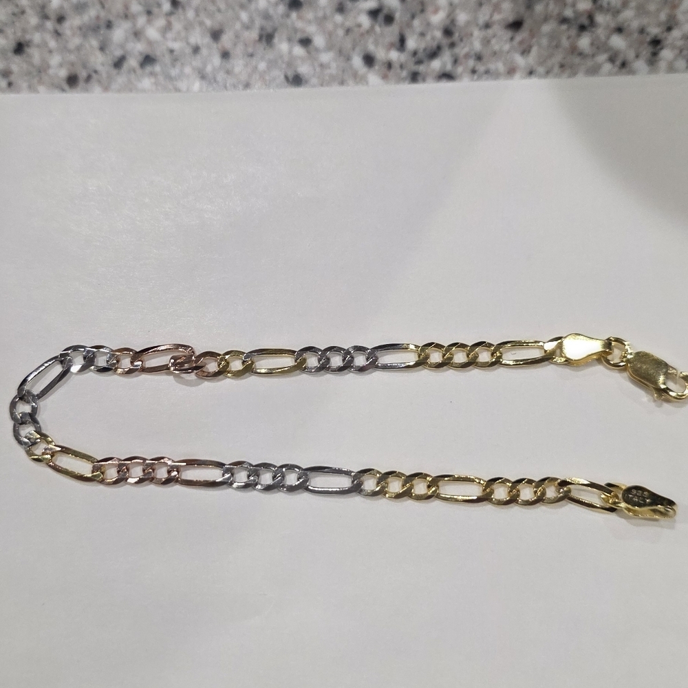 Tri Color 925 Silver Figaro Bracelet